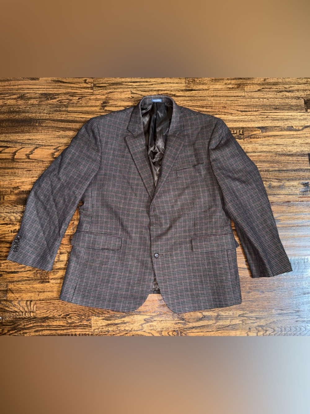Stafford Classic Fit Merino Brown Plaid Blazer Suit Jacket Sport Coat Size 46S